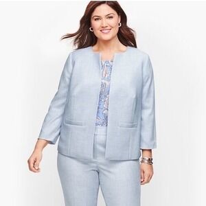 TALBOTS Plus Baby Blue Lightweight Tweed Jacket Open-Front Blazer | 16W